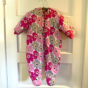 Marimekko Pink Flower Snow Suit Romper with Footies and Zipper, size 9 month